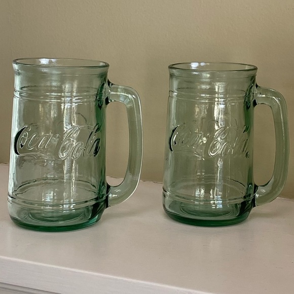 Vintage Coca Cola Mugs Green Glass Coca Cola Collectors Cup Bar Ware Drink Stein - Picture 5 of 10